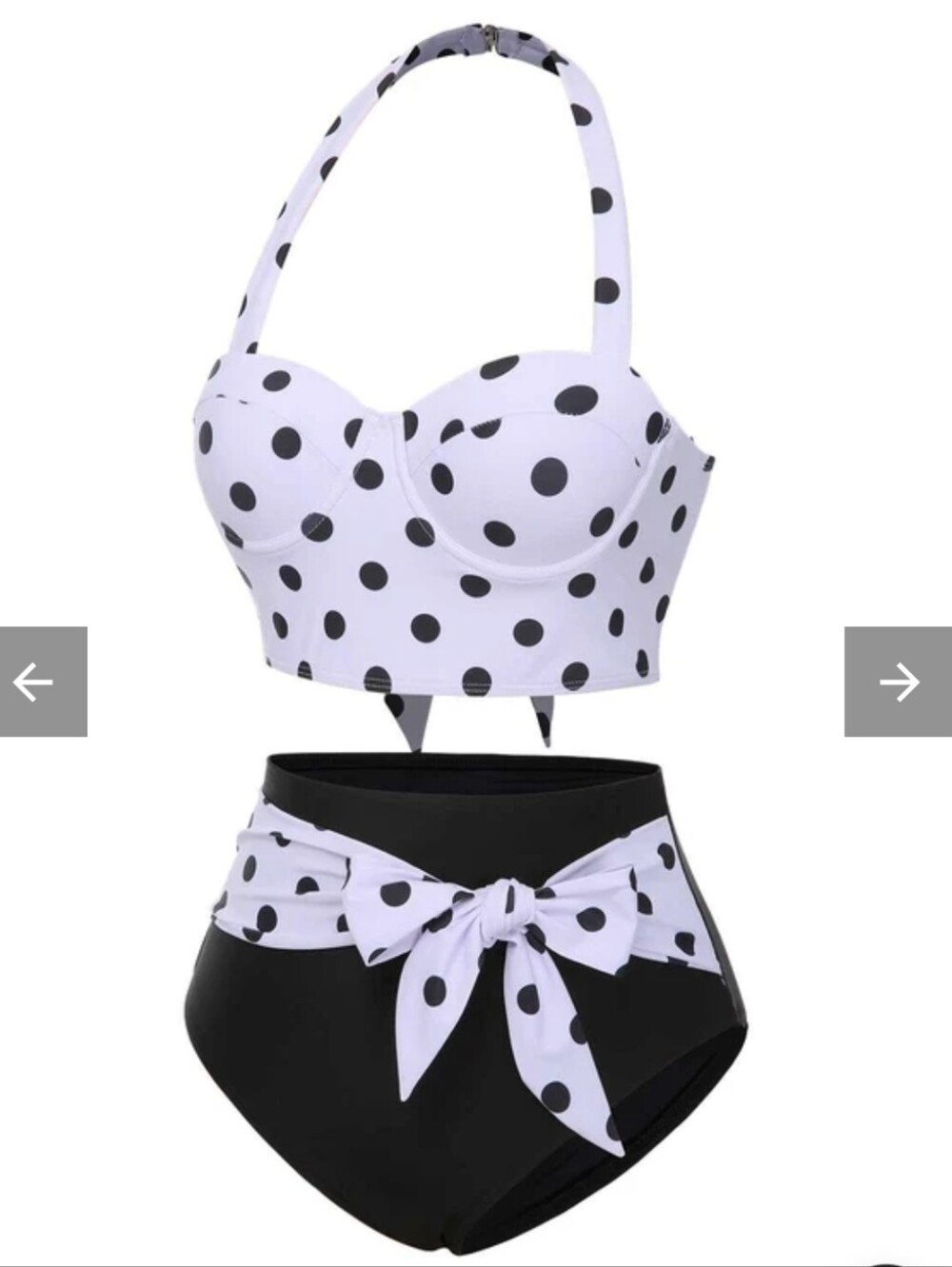 Retro Stage 1950s Halter Contrast Polka Dots 2 Piece Swimsuit Black & White XXL
